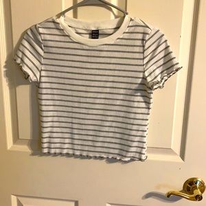 gray and white stripped crop top